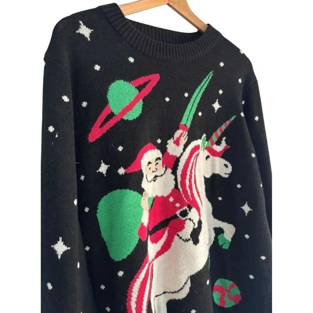Tipsy Elves Ugly Christmas Sweater Santa Riding Unicorn Men's Sz XL